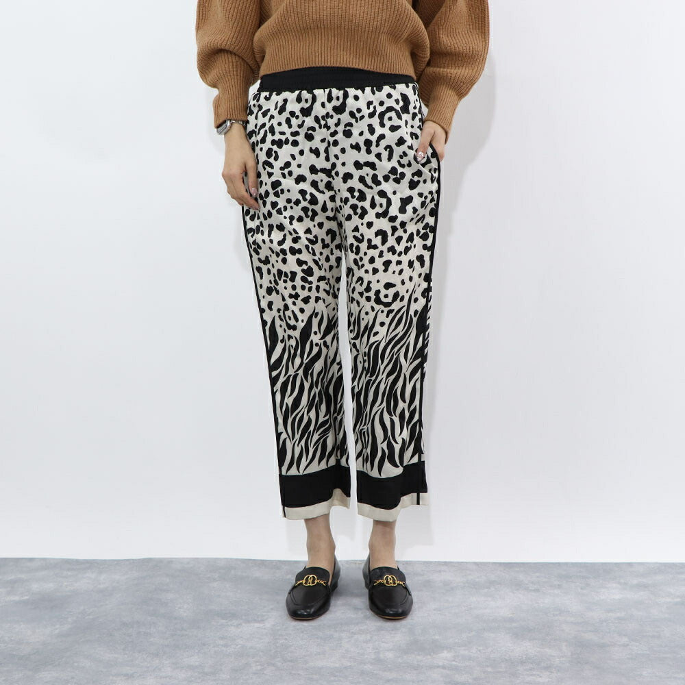 PINKO ロングパンツ ホワイト×ブラック ダルメシアン柄 1G14QZ-7949