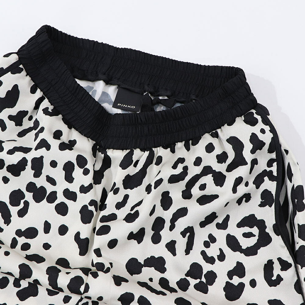 PINKO ロングパンツ ホワイト×ブラック ダルメシアン柄 1G14QZ-7949