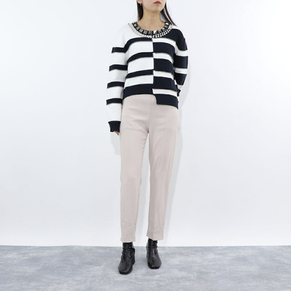 PINKO ピンコ レディース ボトムス ロングパンツ ライトブルー ライトピンクべージュ ポリエステル シンプル ストレートパンツ オフィスカジュアルパンツ 1G14TD-7624