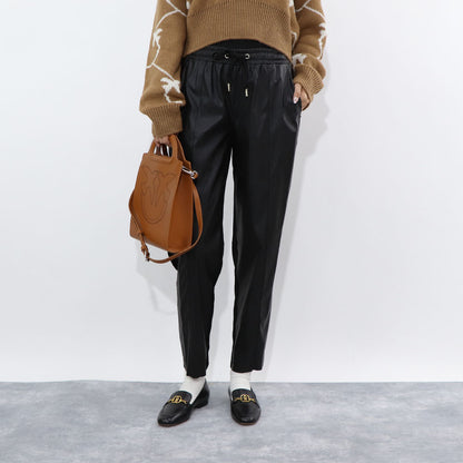 PINKO ロングパンツ ブラック レザー風 1G163T-3936