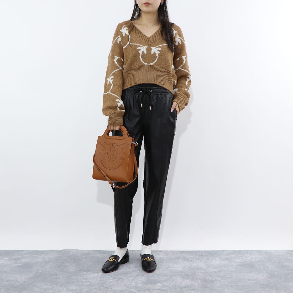 PINKO ロングパンツ ブラック レザー風 1G163T-3936