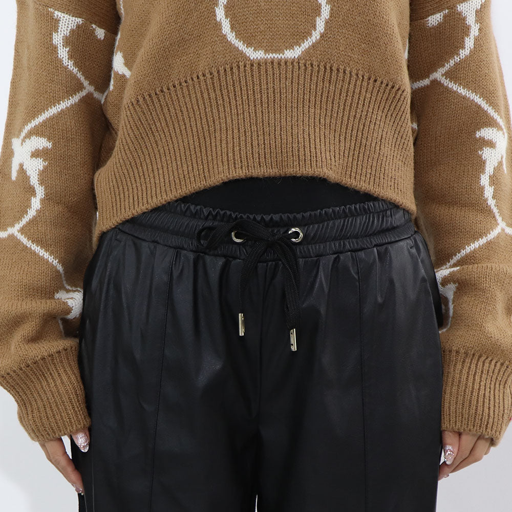 PINKO ロングパンツ ブラック レザー風 1G163T-3936