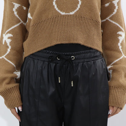 PINKO ロングパンツ ブラック レザー風 1G163T-3936