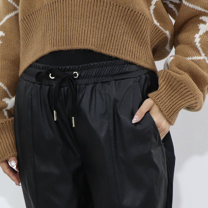 PINKO ロングパンツ ブラック レザー風 1G163T-3936