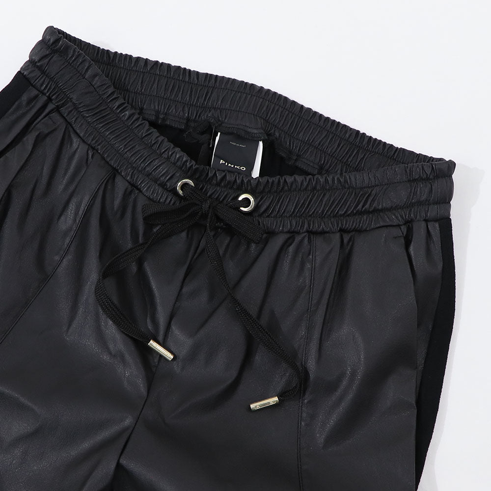 PINKO ロングパンツ ブラック レザー風 1G163T-3936