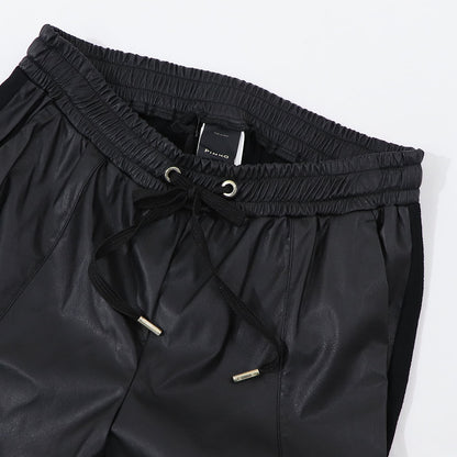 PINKO ロングパンツ ブラック レザー風 1G163T-3936