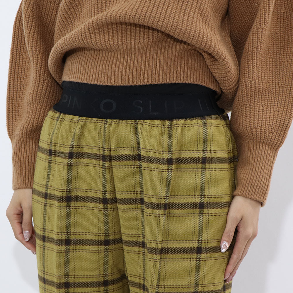 PINKO ロングパンツ イエロー チェック柄 ロゴ 1G16GX-Y794