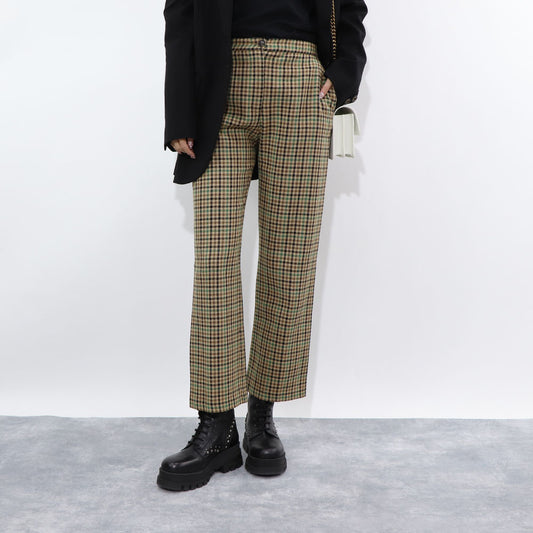 PINKO ロングパンツ ブラウン チェック柄 1G1835-A07Q