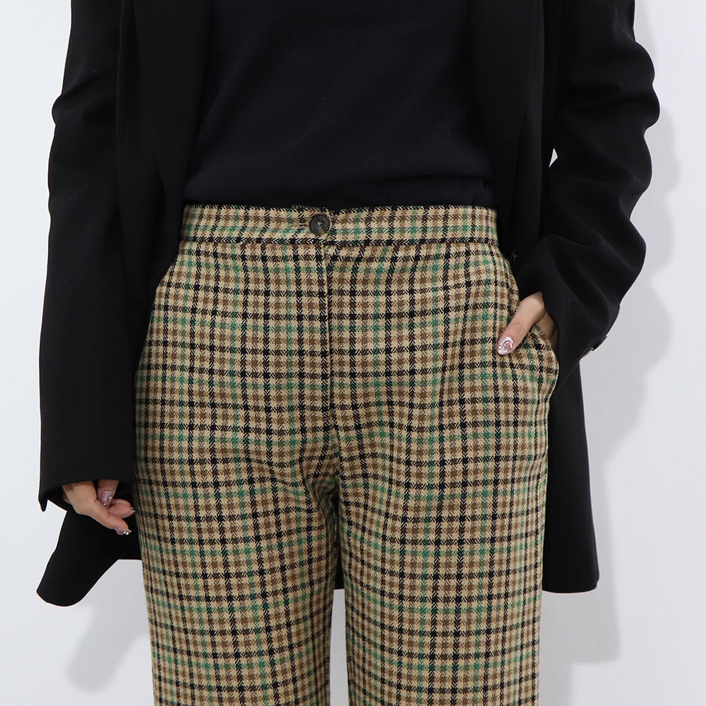 PINKO ロングパンツ ブラウン チェック柄 1G1835-A07Q