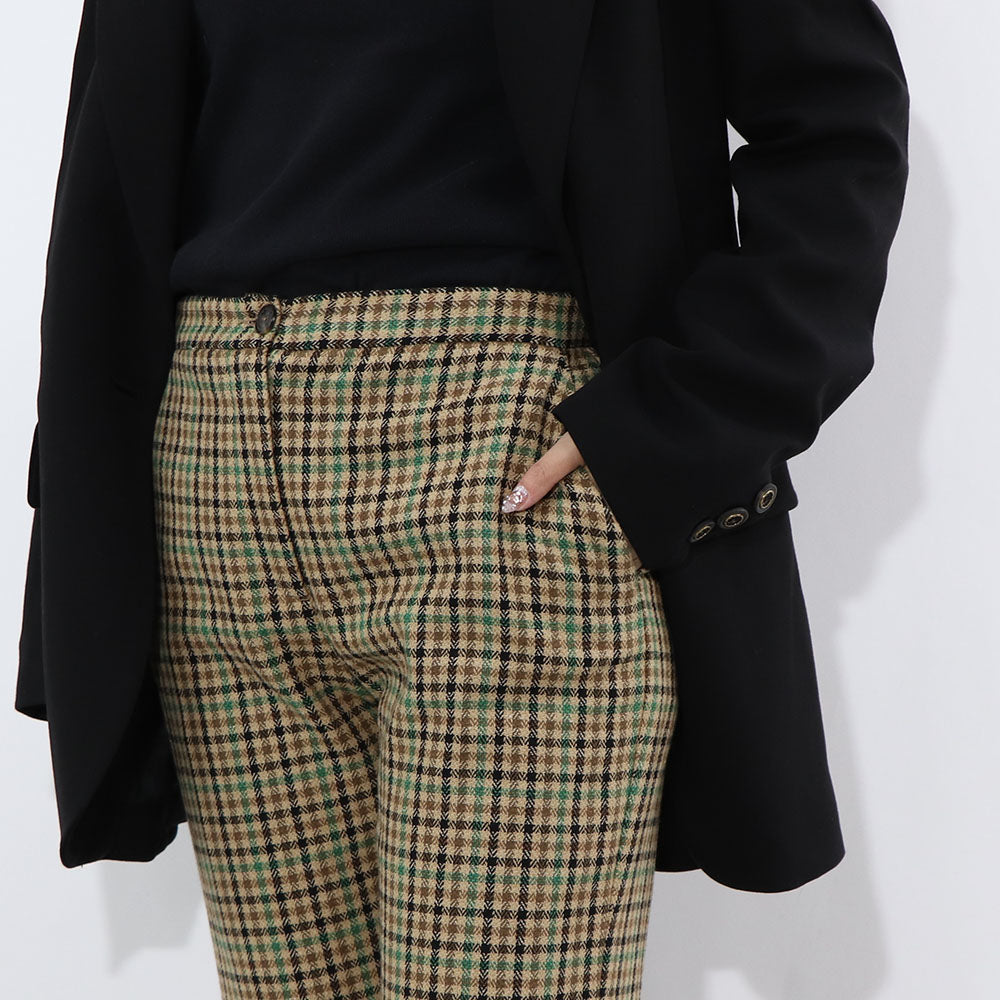 PINKO ロングパンツ ブラウン チェック柄 1G1835-A07Q