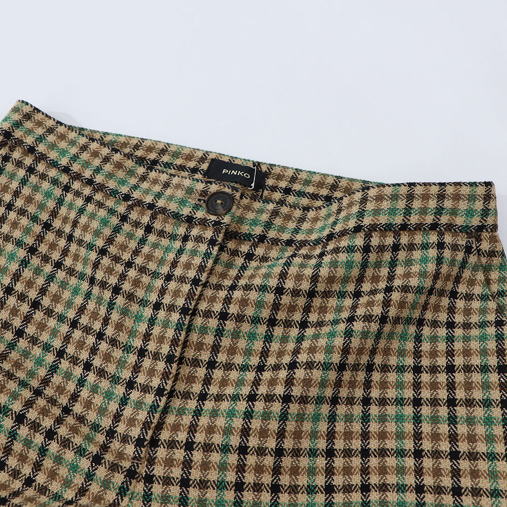 PINKO ロングパンツ ブラウン チェック柄 1G1835-A07Q