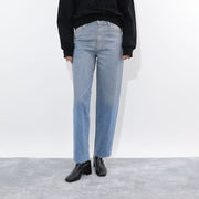 PINKO ロングパンツ ブルー ラメ ストレート 切りっぱなし 1J10DQ-Y5T5