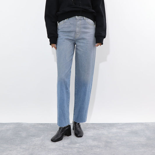 PINKO ロングパンツ ブルー ラメ ストレート 切りっぱなし 1J10DQ-Y5T5