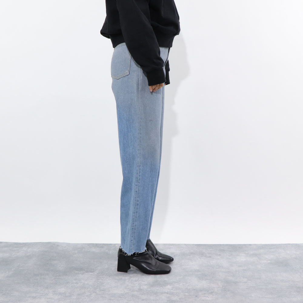 PINKO ロングパンツ ブルー ラメ ストレート 切りっぱなし 1J10DQ-Y5T5