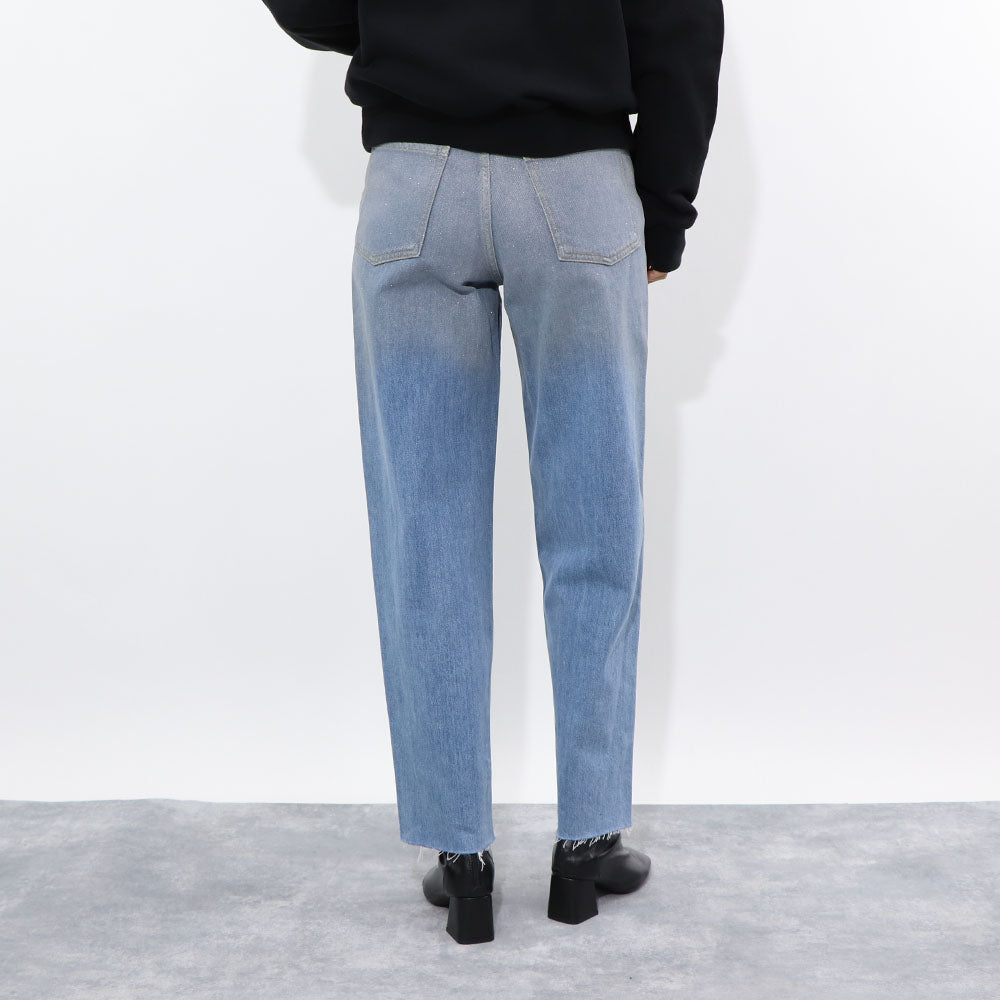 PINKO ロングパンツ ブルー ラメ ストレート 切りっぱなし 1J10DQ-Y5T5