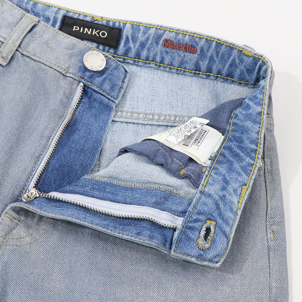 PINKO ロングパンツ ブルー ラメ ストレート 切りっぱなし 1J10DQ-Y5T5