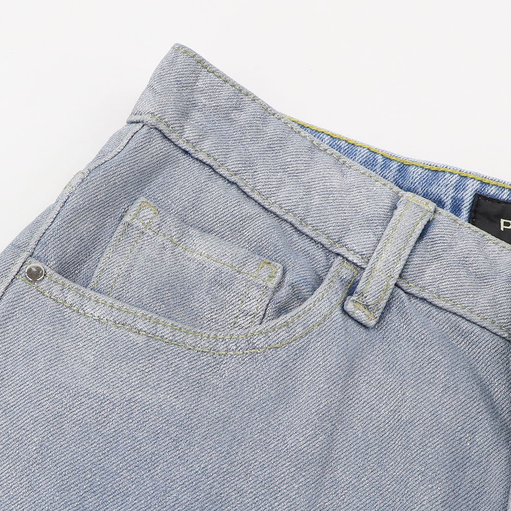 PINKO ロングパンツ ブルー ラメ ストレート 切りっぱなし 1J10DQ-Y5T5