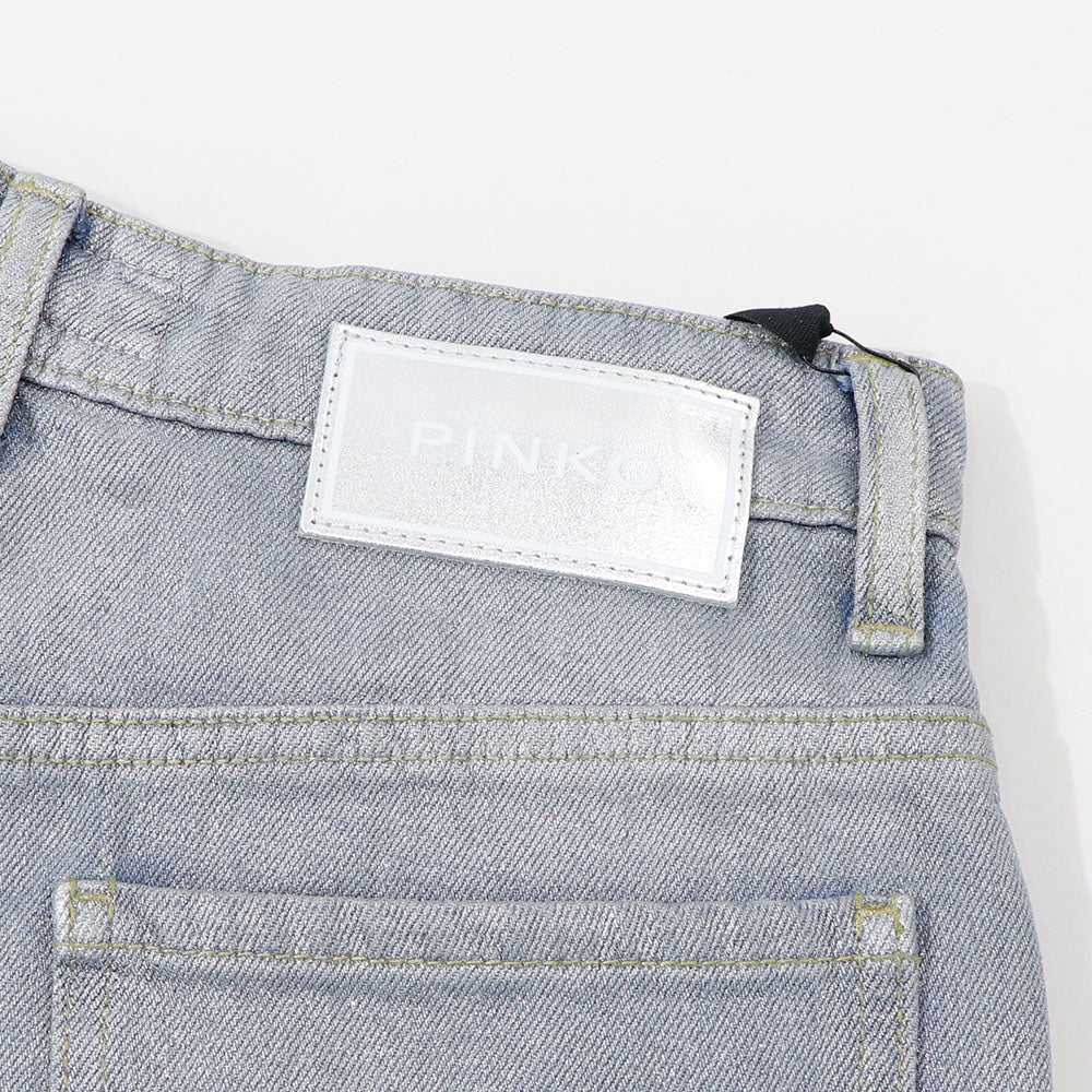 PINKO ロングパンツ ブルー ラメ ストレート 切りっぱなし 1J10DQ-Y5T5