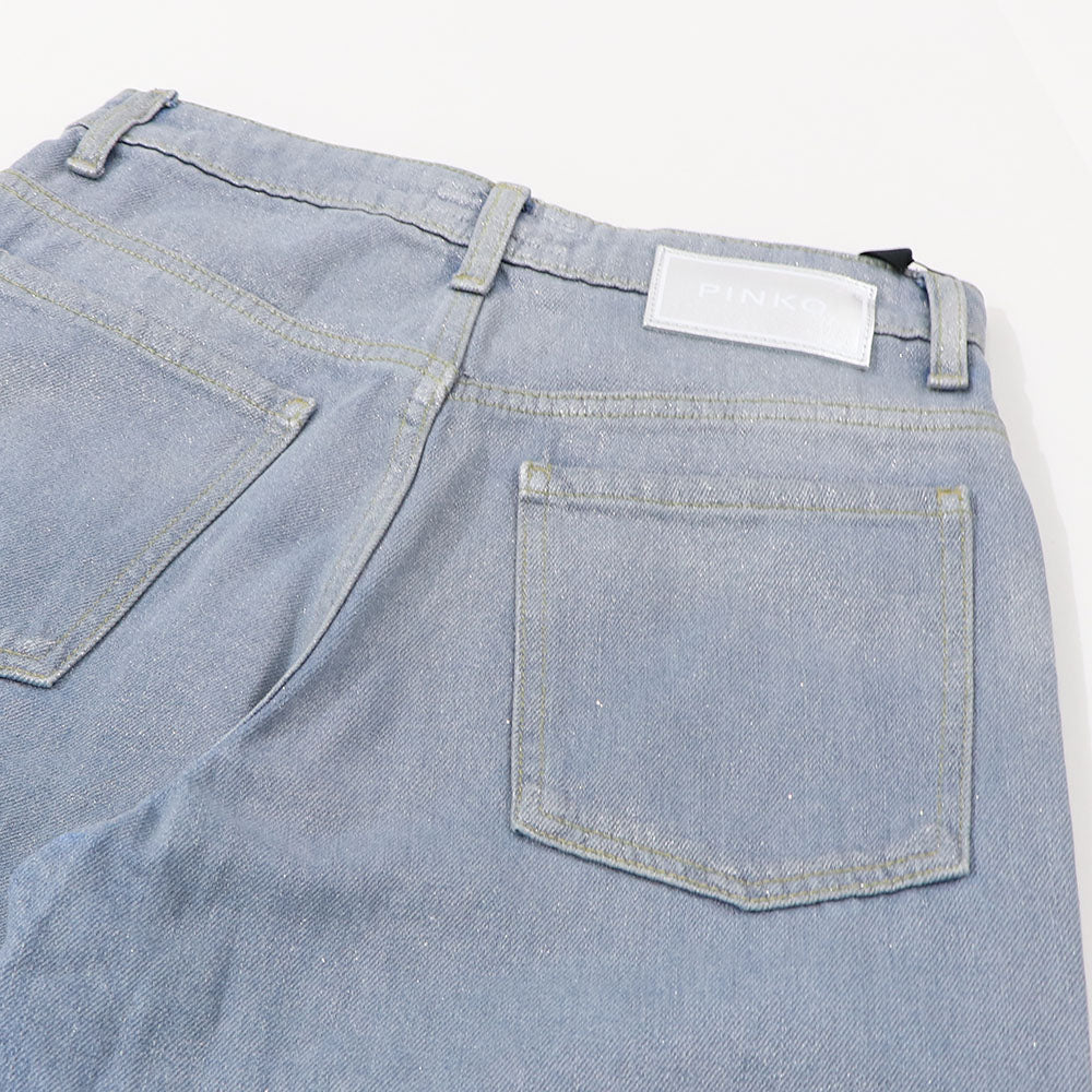 PINKO ロングパンツ ブルー ラメ ストレート 切りっぱなし 1J10DQ-Y5T5