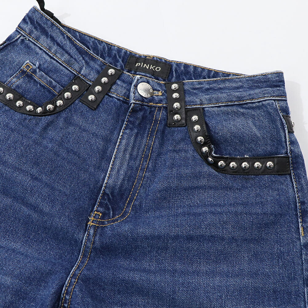 PINKO デニムパンツ ブルー スタッズ 切りっぱなし 1J10SH-Y653