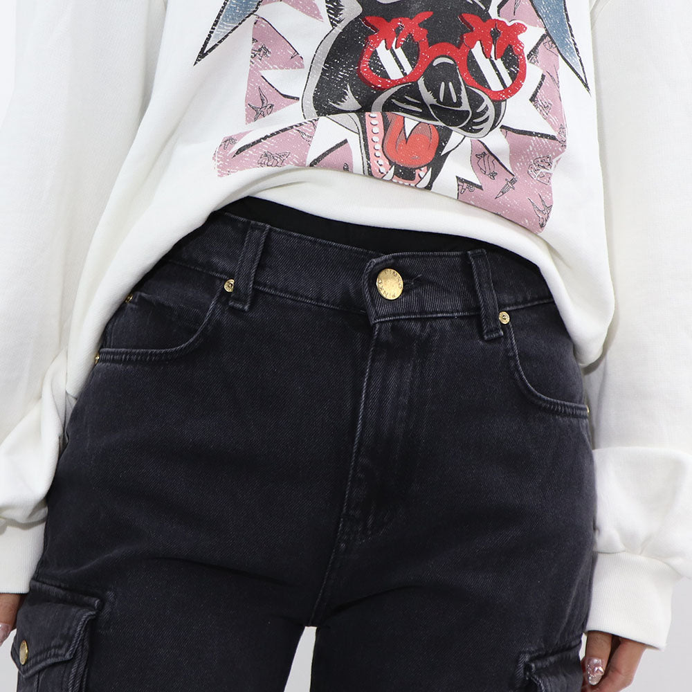 PINKO デニムパンツ グレー ストレート カーゴデニム 1J110S-A0AE