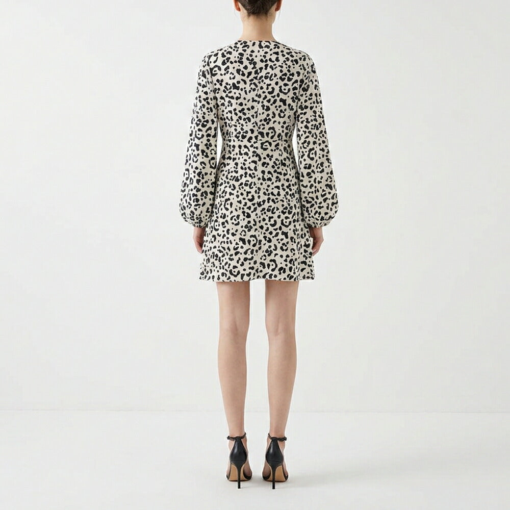 ピンコ PINKO ワンピース ホワイト レオパード柄 ヒョウ柄 ミニワンピース 1G14R1-7949