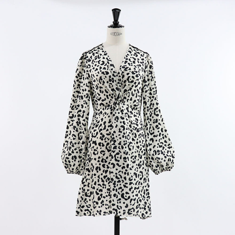 ピンコ PINKO ワンピース ホワイト レオパード柄 ヒョウ柄 ミニワンピース 1G14R1-7949