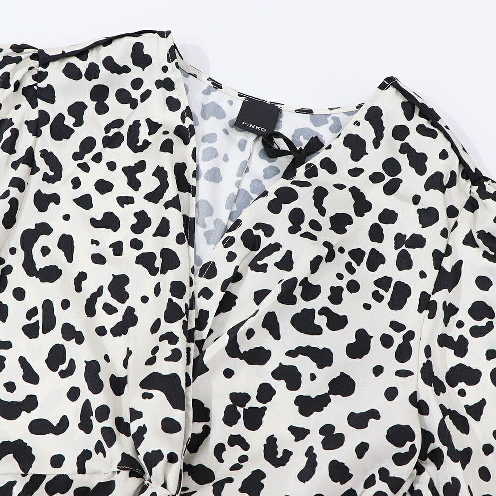 ピンコ PINKO ワンピース ホワイト レオパード柄 ヒョウ柄 ミニワンピース 1G14R1-7949