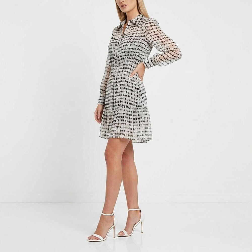 ピンコ PINKO ワンピース ホワイト×ブラック シャツワンピース シースルー 1G152P-Y6B3