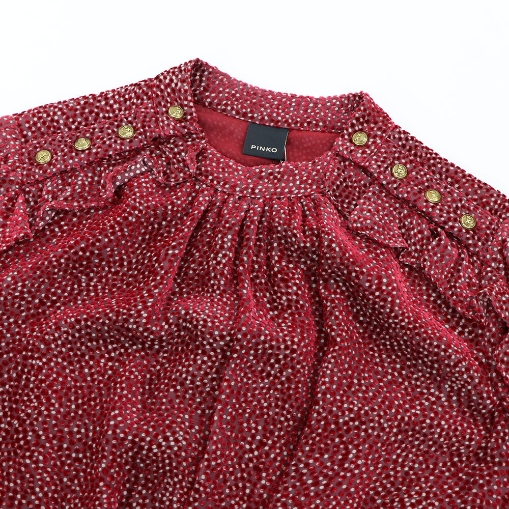 ピンコ PINKO ワンピース レッド シアー ベロア フリル 1G152X-Y6B4