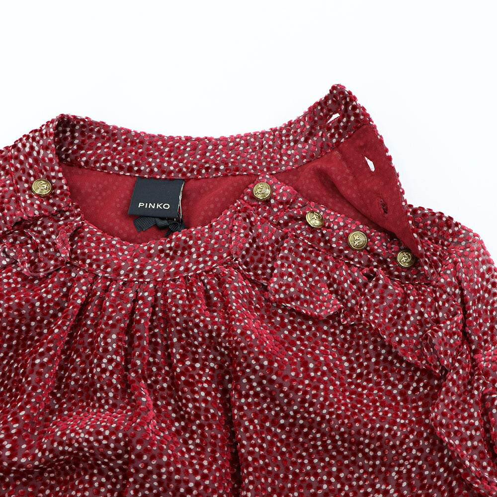 ピンコ PINKO ワンピース レッド シアー ベロア フリル 1G152X-Y6B4