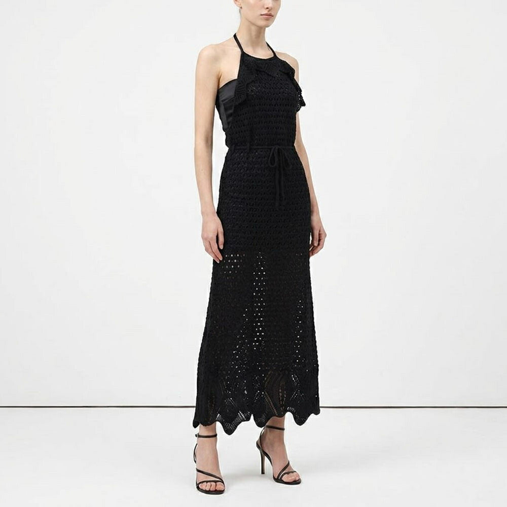 PINKO ピンコ レディース ワンピース ブラック ホルターネック 透かし編みニット 1G15RN-Y6T9