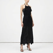 PINKO ピンコ レディース ワンピース ブラック ホルターネック 透かし編みニット 1G15RN-Y6T9