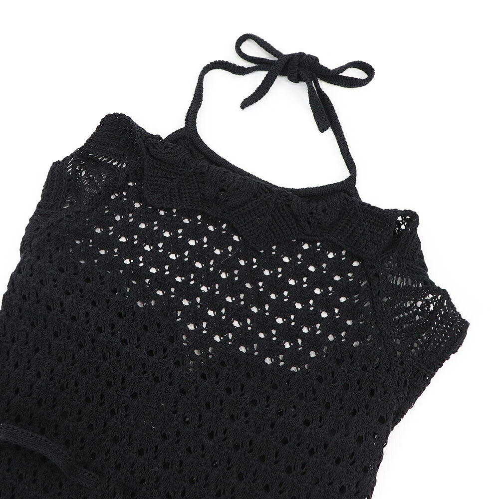 PINKO ピンコ レディース ワンピース ブラック ホルターネック 透かし編みニット 1G15RN-Y6T9