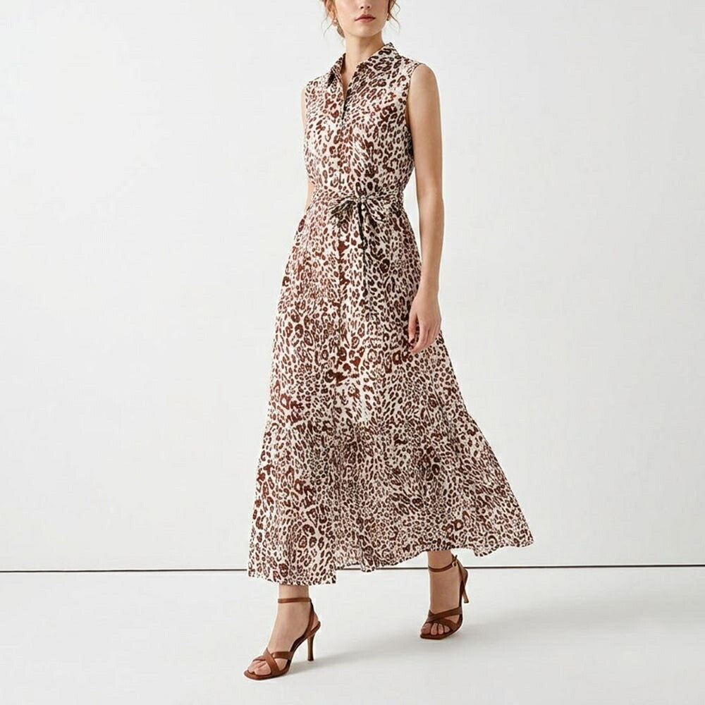 ピンコ PINKO ワンピース ホワイト×ブラウン レオパード柄 ヒョウ柄 1G15YL-Y6VZ