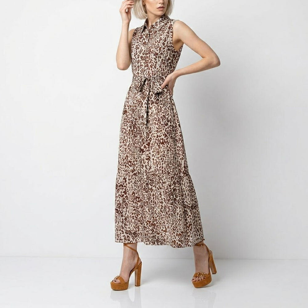 ピンコ PINKO ワンピース ホワイト×ブラウン レオパード柄 ヒョウ柄 1G15YL-Y6VZ