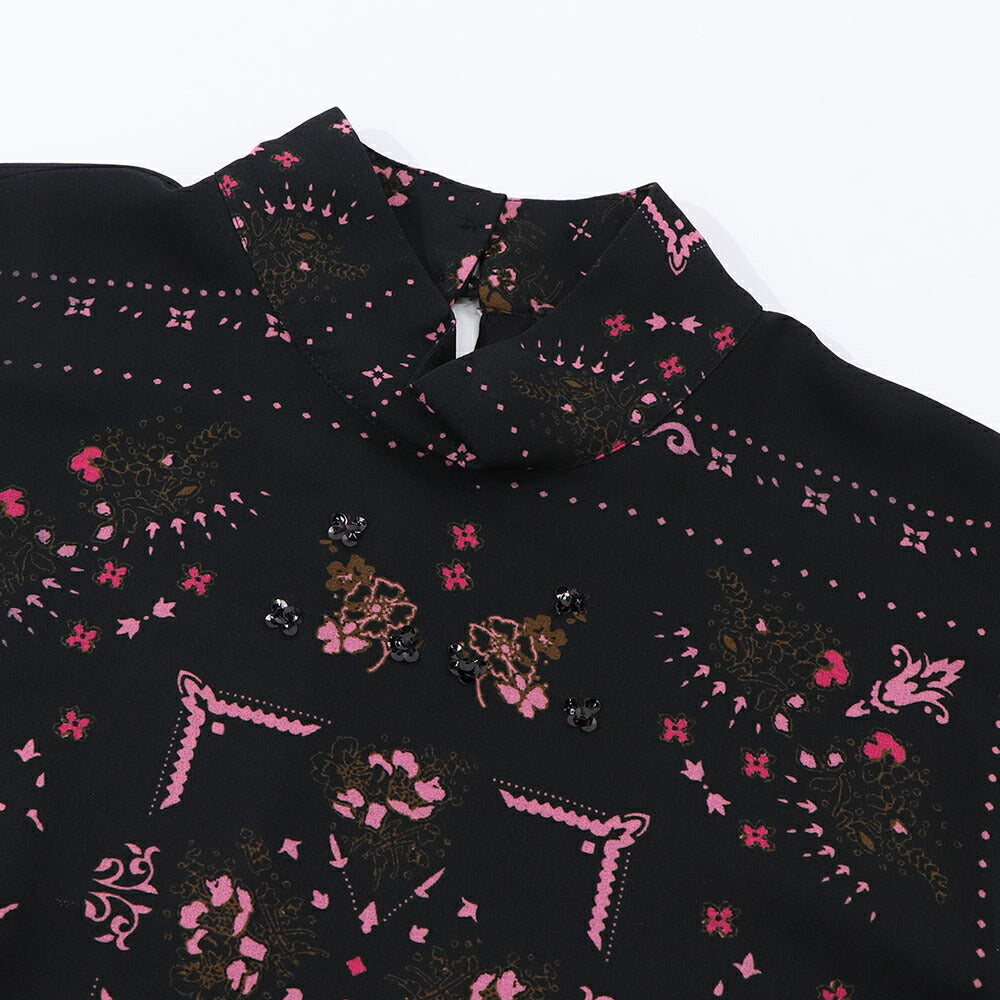 PINKO ピンコ レディース ワンピース ブラック スパンコール ビーズ ミニワンピース プリーツ ハイネック シースルー 1G16M7-Y7CU