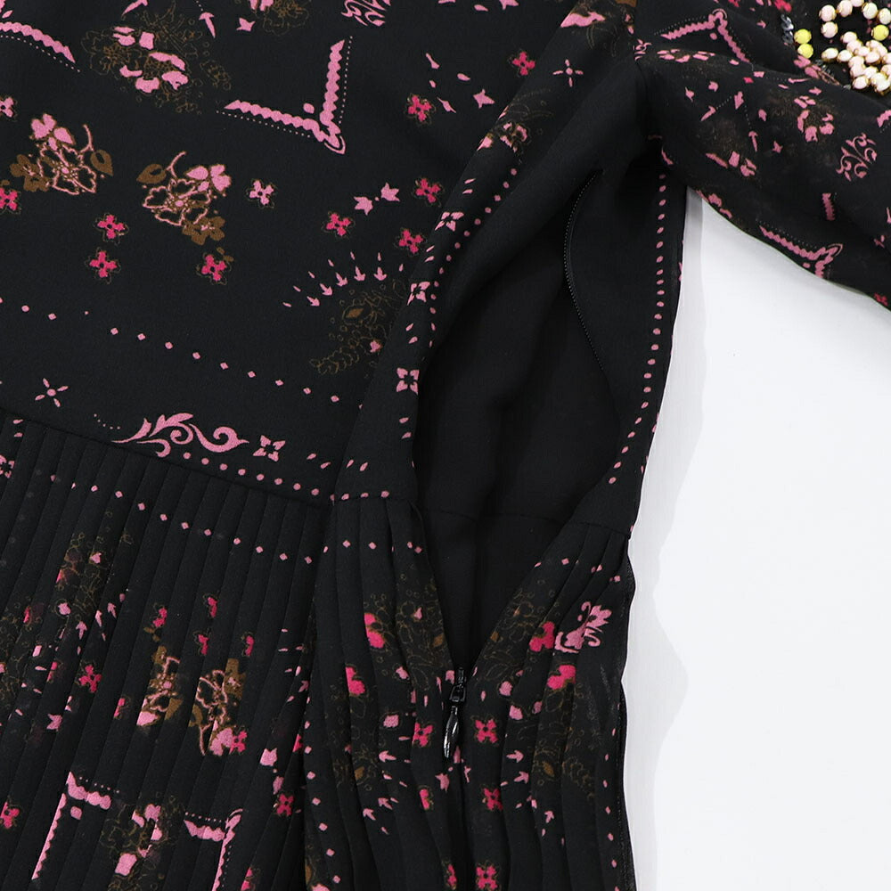 PINKO ピンコ レディース ワンピース ブラック スパンコール ビーズ ミニワンピース プリーツ ハイネック シースルー 1G16M7-Y7CU