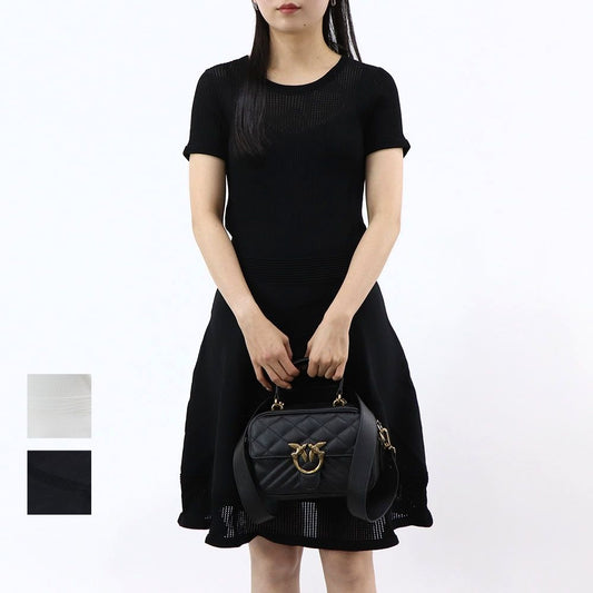 PINKO ホワイト ブラック フレアニットワンピース エレガント 1G17MZ-Y81V