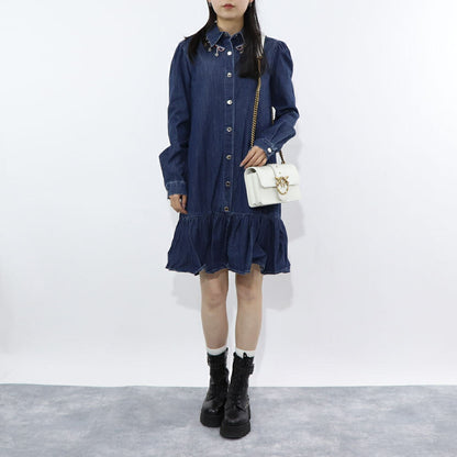 PINKO ブルー シャツワンピース ラインストーン デニム 1J10RS-Y7JD