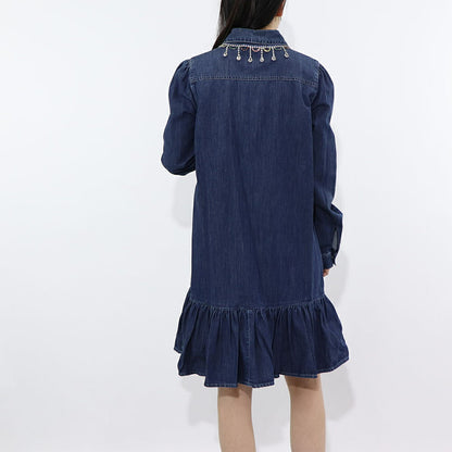 PINKO ブルー シャツワンピース ラインストーン デニム 1J10RS-Y7JD