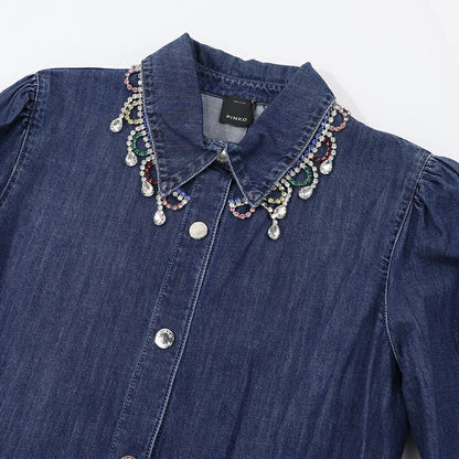 PINKO ブルー シャツワンピース ラインストーン デニム 1J10RS-Y7JD