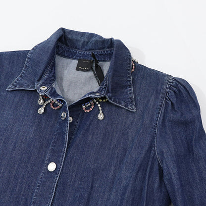 PINKO ブルー シャツワンピース ラインストーン デニム 1J10RS-Y7JD