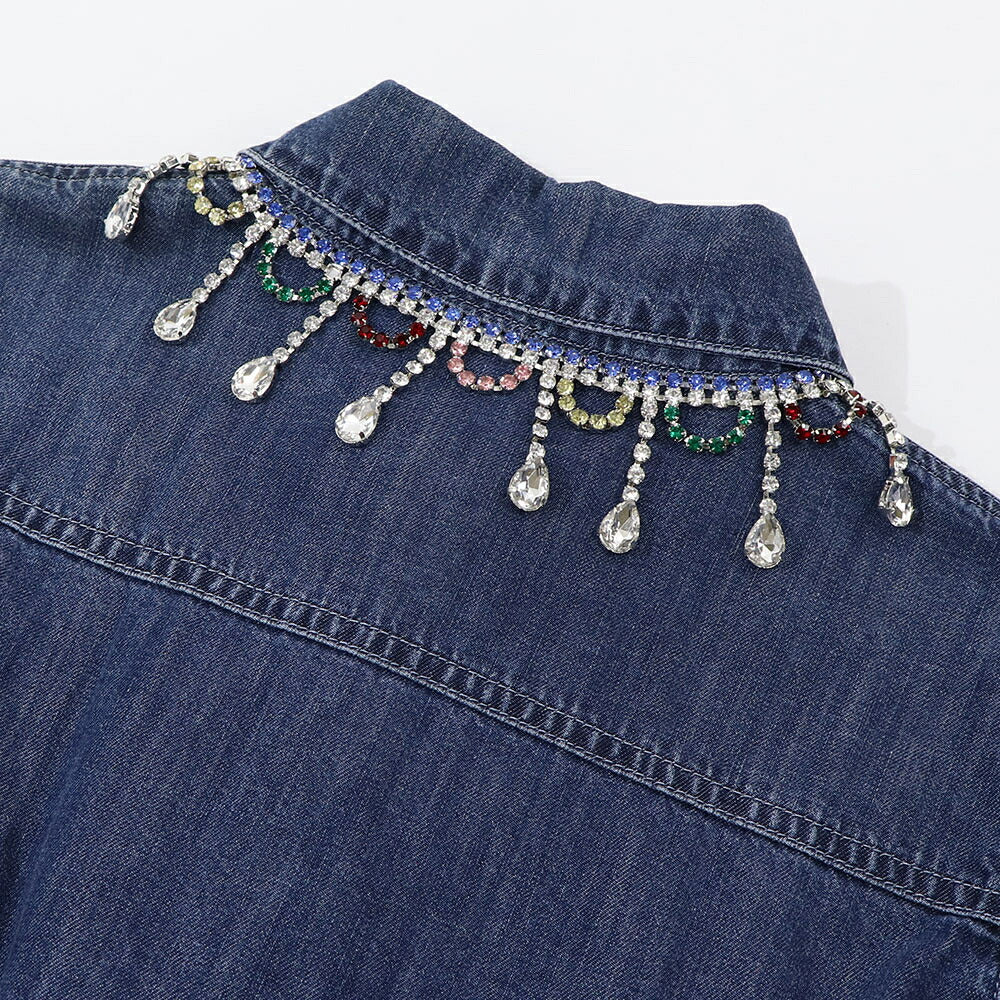 PINKO ブルー シャツワンピース ラインストーン デニム 1J10RS-Y7JD