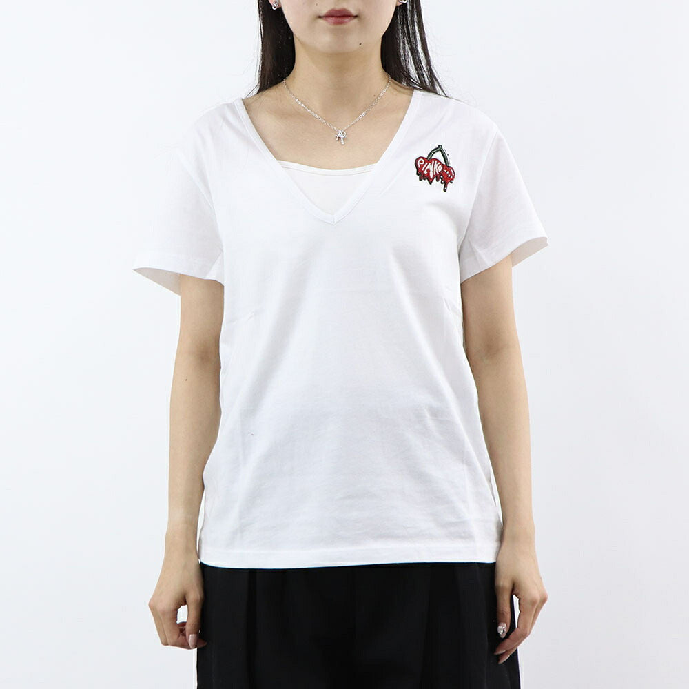 PINKO カットソー ホワイト ブラック Vネック 半袖 100372-A0U3