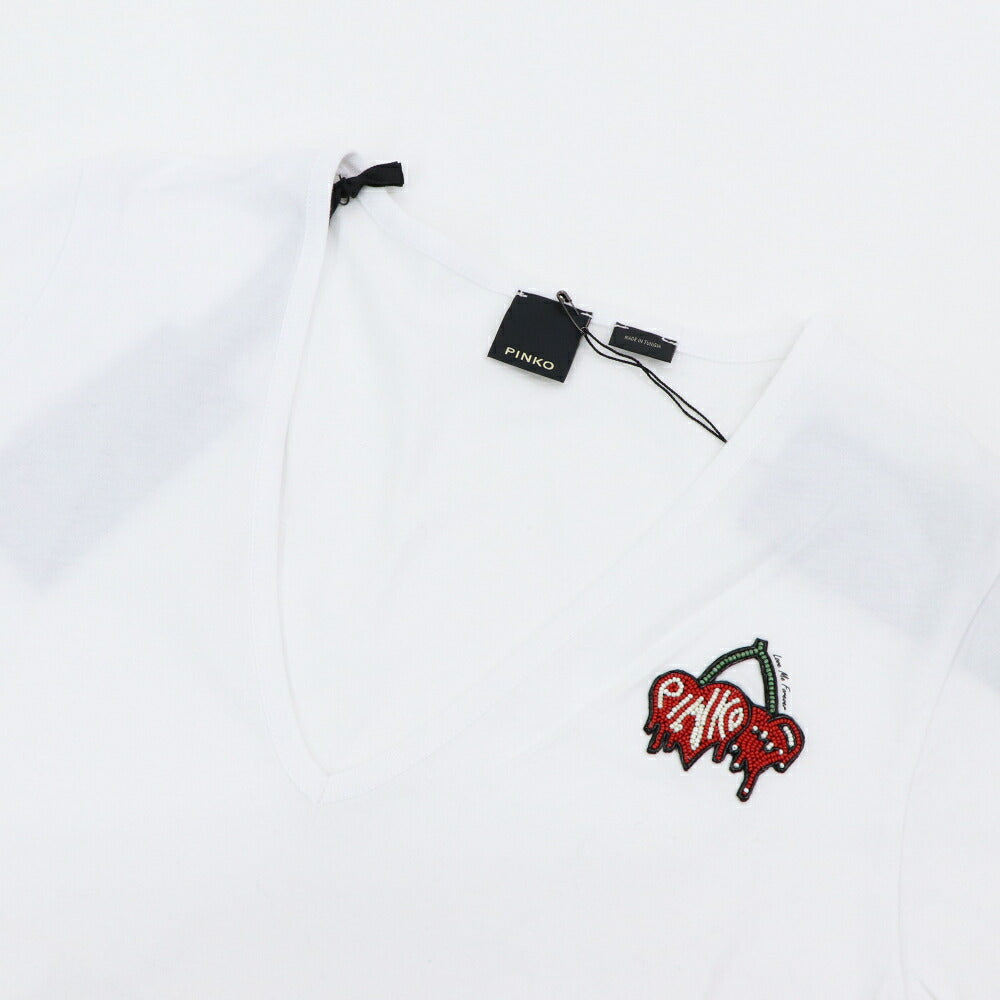 PINKO カットソー ホワイト ブラック Vネック 半袖 100372-A0U3