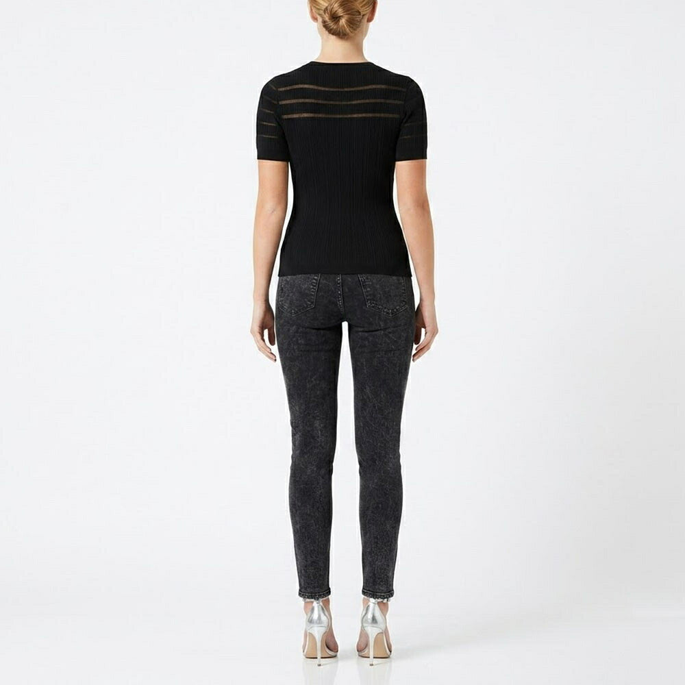 PINKO ピンコ レディース トップス Tシャツ・カットソー ブラック リブニット ゴールドボタン 半袖 100412-A0LB