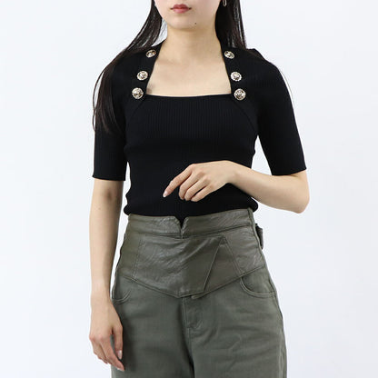 PINKO カットソー グリーン ブラック リブニット 七分袖 半袖 100419-A0LD