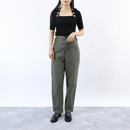 PINKO カットソー グリーン ブラック リブニット 七分袖 半袖 100419-A0LD