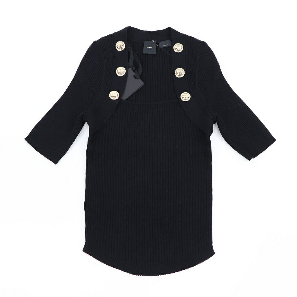 PINKO カットソー グリーン ブラック リブニット 七分袖 半袖 100419-A0LD